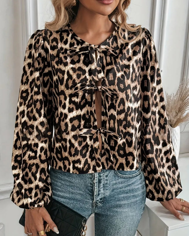 Tied Leopard Long Sleeve Shirt