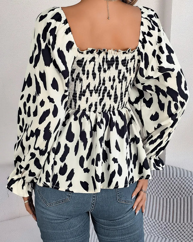 Square Neck Flounce Sleeve Blouse