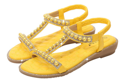 Hand-String Pearl I-Shaped Flat Sandals