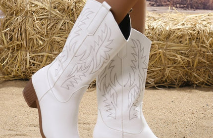 Vintage Tribal Pattern Chunky Heel Ankle Boots