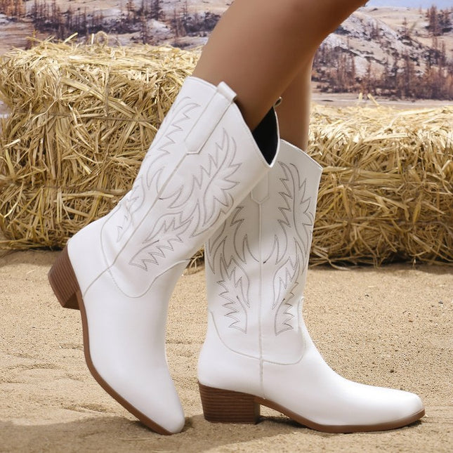 Vintage Tribal Pattern Chunky Heel Ankle Boots