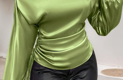 Drawstring One Shoulder Long Sleeve Blouse