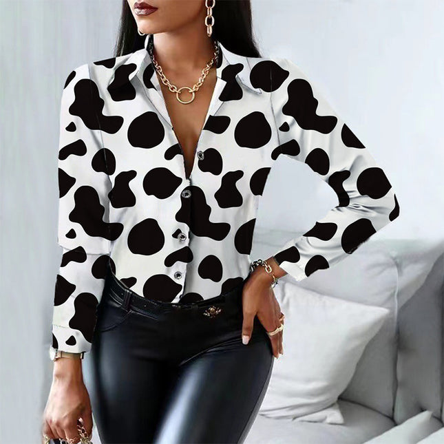 Cow Pattern Button-Up Shirt