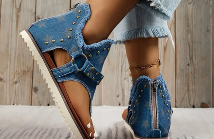 Studded Raw Hem Flat Sandals