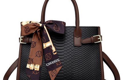Genuine Leather Embossed Snakeskin Pattern Briefcase Bag