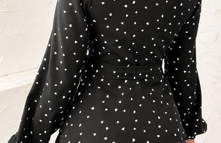 Heart Print Balloon Sleeve Shirt