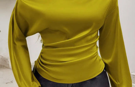 Drawstring One Shoulder Long Sleeve Blouse