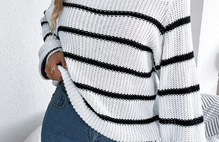 Striped Off-Shoulder Long Sleeve Sweater