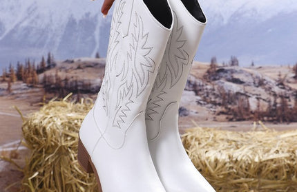 Vintage Tribal Pattern Chunky Heel Ankle Boots