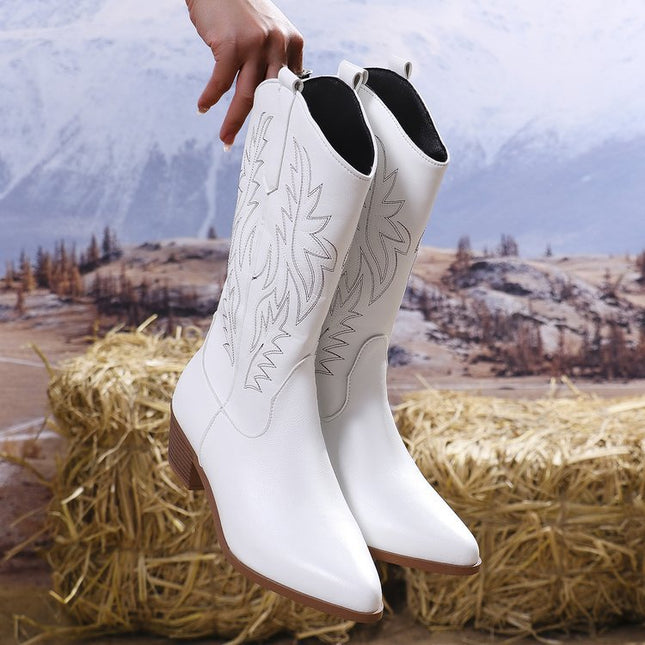 Vintage Tribal Pattern Chunky Heel Ankle Boots