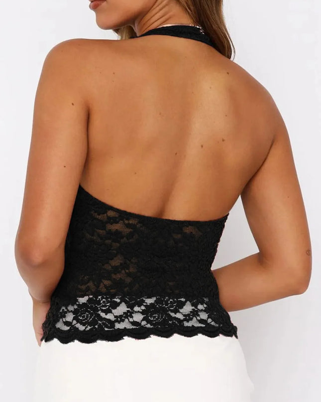 Lace Backless Halter Neck Shirt