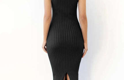 Slit Ribbed Round Neck Sleeveless Dress