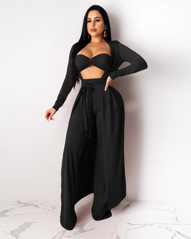 Sexy Long-Sleeved Cloak Pants Three-Piece Set