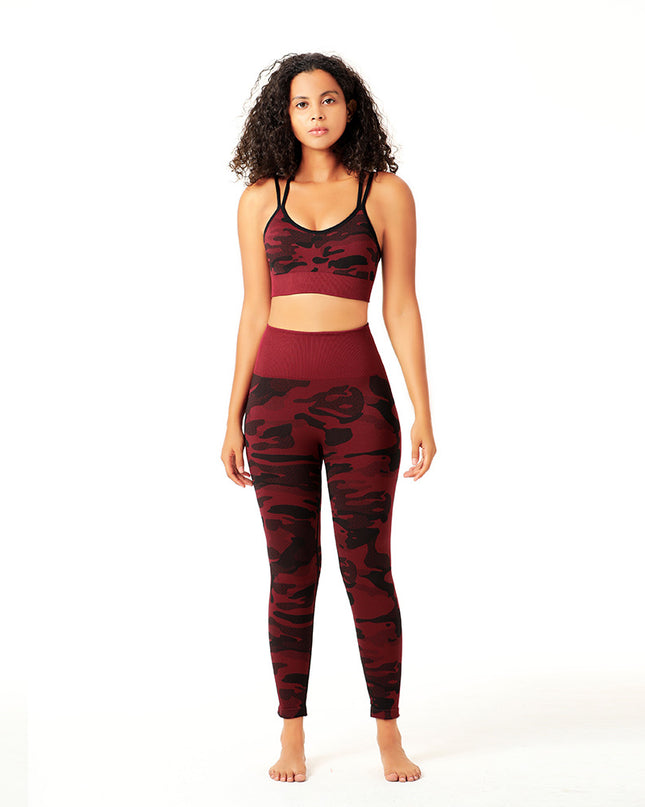 Camouflage Hip Lifting Fitness Nine Point Pants Set