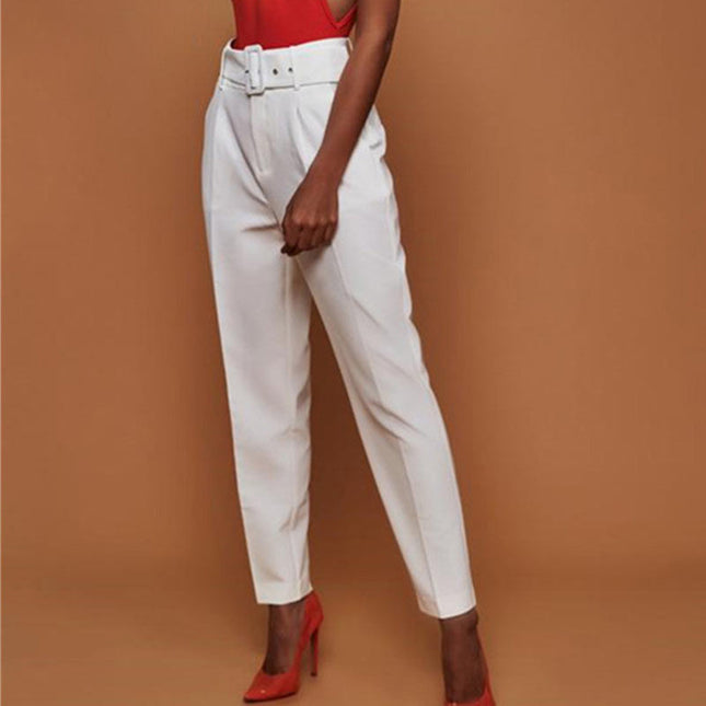 Casual Belted Straight Leg Pants