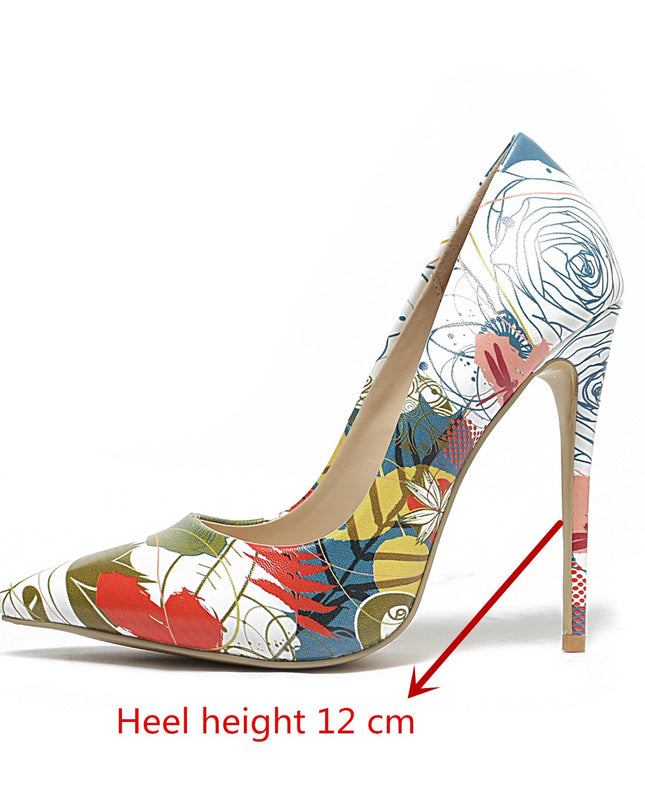 processing time:7-15 days after placing orders --Fashion sexy women's white hand-painted high heels shoes wedding shallow mouth pointed stripes white high heels women