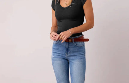 Scoop Neck Cap Sleeve T-Shirt