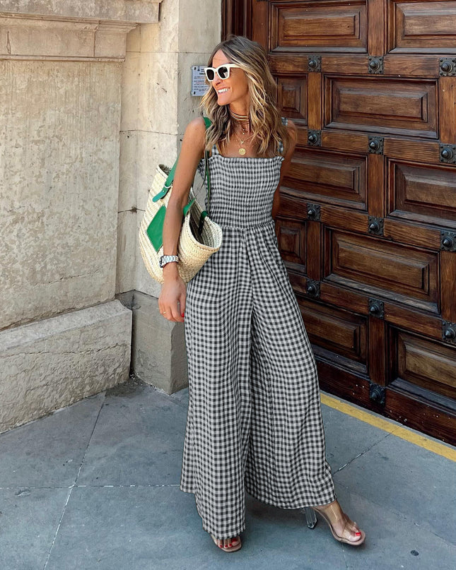 Plaid Mid-Waist Jumpsuit