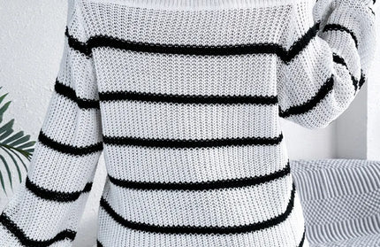 Striped Off-Shoulder Long Sleeve Sweater