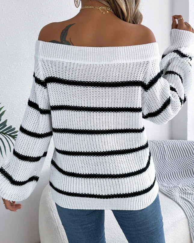 Striped Off-Shoulder Long Sleeve Sweater