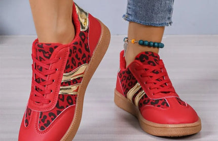 Leopard Round Toe Lace Up Athletic Sneakers