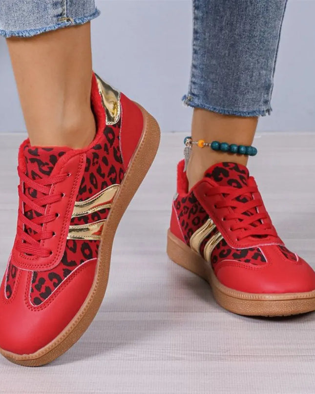 Leopard Round Toe Lace Up Athletic Sneakers