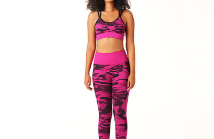 Camouflage Hip Lifting Fitness Nine Point Pants Set