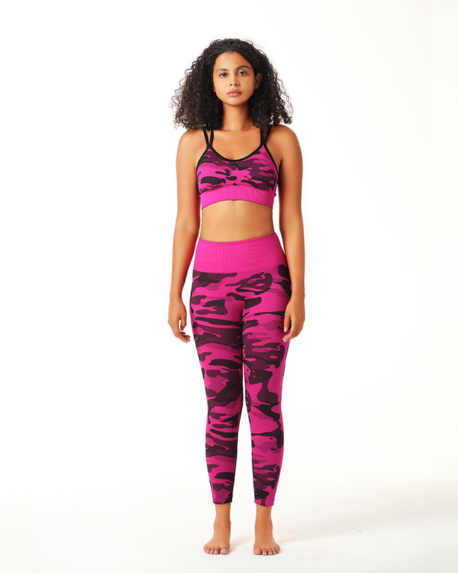 Camouflage Hip Lifting Fitness Nine Point Pants Set