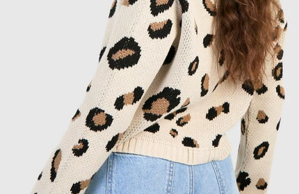 Tied Leopard Round Neck Cardigan
