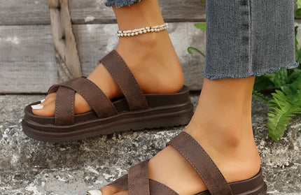 Crisscross Leather Flat Sandals