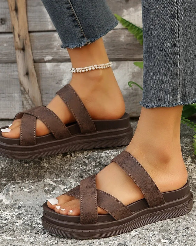 Crisscross Leather Flat Sandals