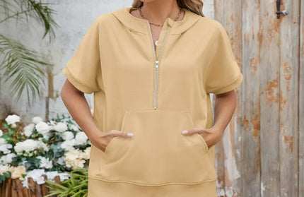 Half Zip Short Sleeve Hooded Top