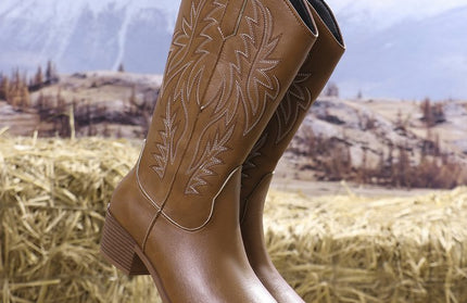 Vintage Tribal Pattern Chunky Heel Ankle Boots