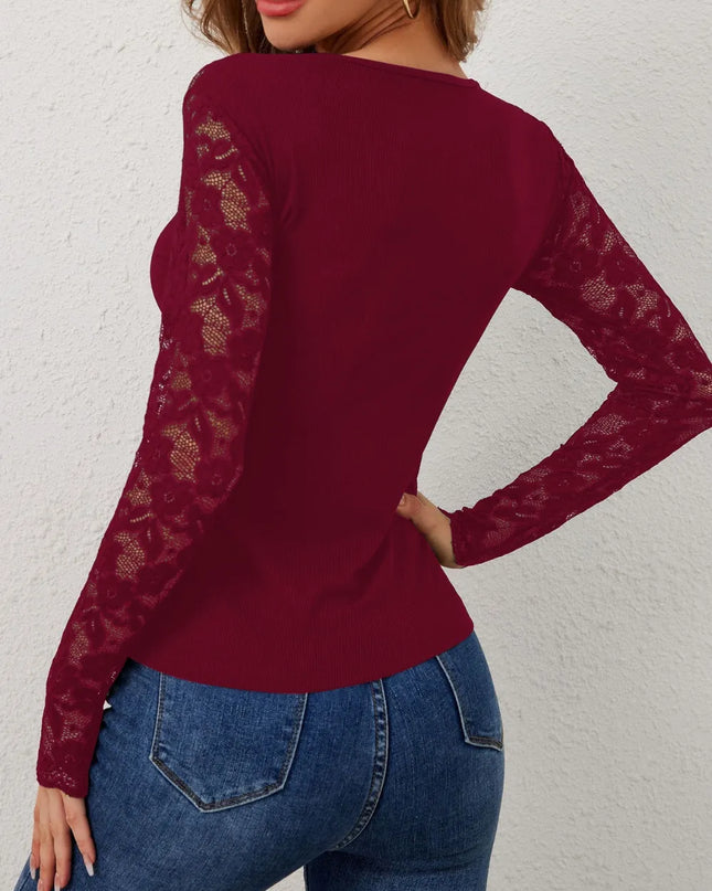 Fan Shaped Lace Slim Fit T-shirt