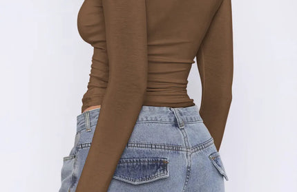 Ruched Asymmetrical Neck Long Sleeve T-Shirt