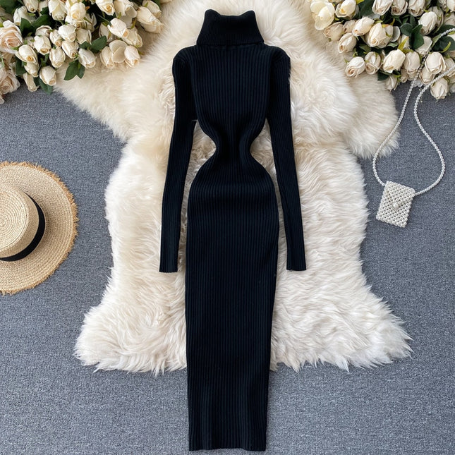 Sexy Turtleneck Knitted Bodycon Dress