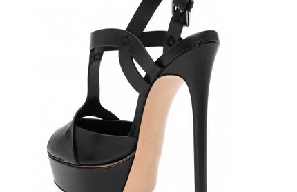 Cross Belt Leather Roman High Heels