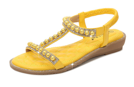 Hand-String Pearl I-Shaped Flat Sandals
