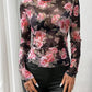 Mesh Floral Mock Neck Long Sleeve Shirt