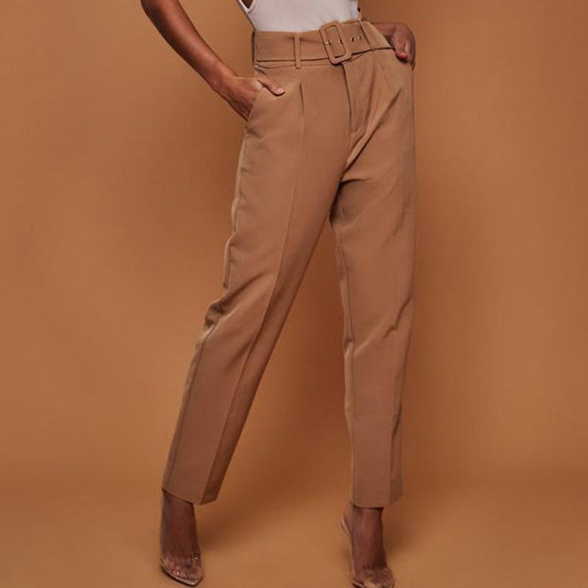 Casual Belted Straight Leg Pants