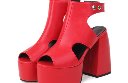 Fish Mouth Leather High-Heeled Sandals