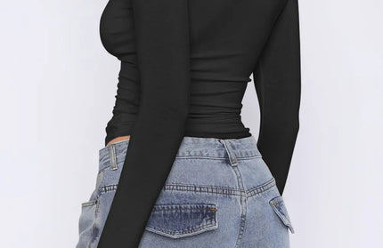 Ruched Asymmetrical Neck Long Sleeve T-Shirt