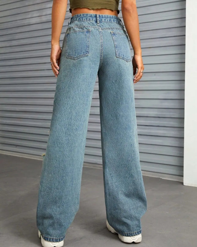 Distressed Wide Leg Jeans with Pockets