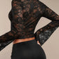 Sexy Transparent Lace Flared Long Sleeved Shirt