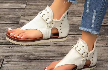 Studded Raw Hem Flat Sandals