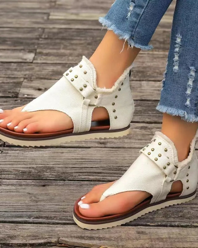 Studded Raw Hem Flat Sandals