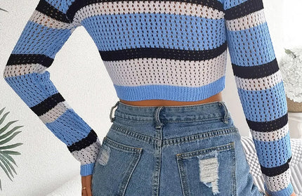 Tied Openwork Long Sleeve Knit Shirt