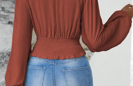 Smocked Balloon Sleeve Blouse