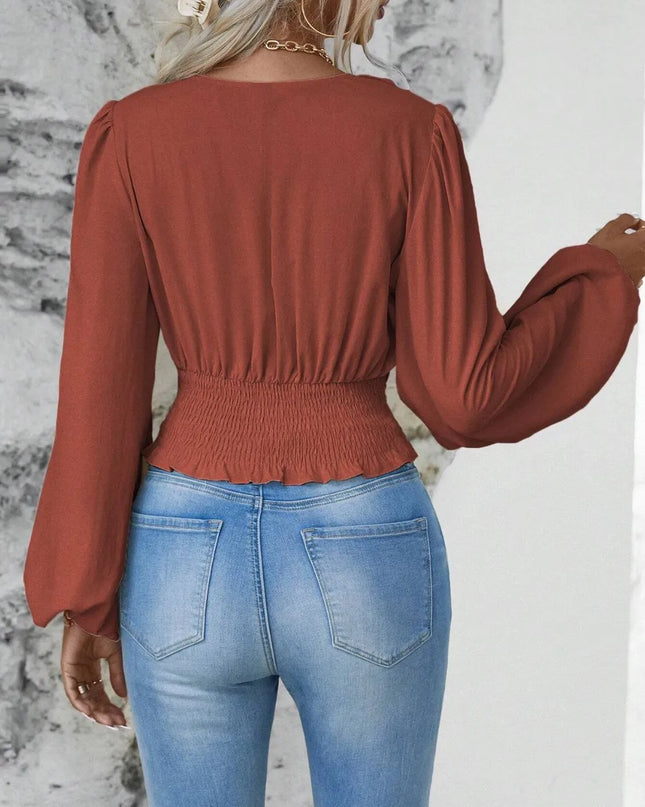 Smocked Balloon Sleeve Blouse