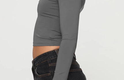 Scoop Neck Long Sleeve Cropped T-Shirt